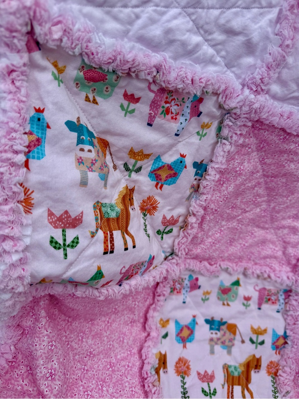 Handmade Pink Patchwork Baby/Toddler Quilt with Animal Print - Picture 3 of 4